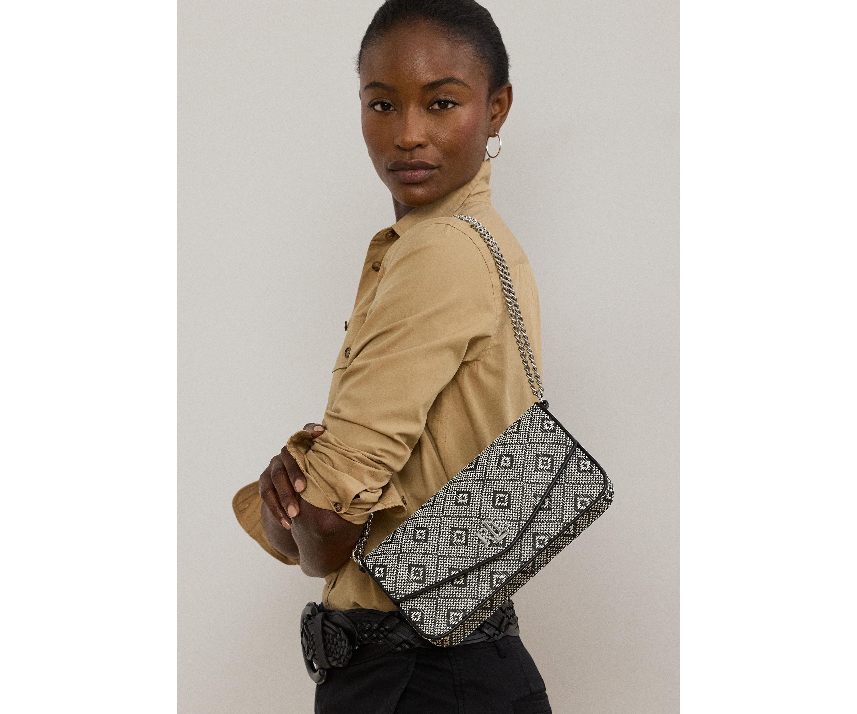 Geo-Motif Woven Straw Medium Sawyer Bag