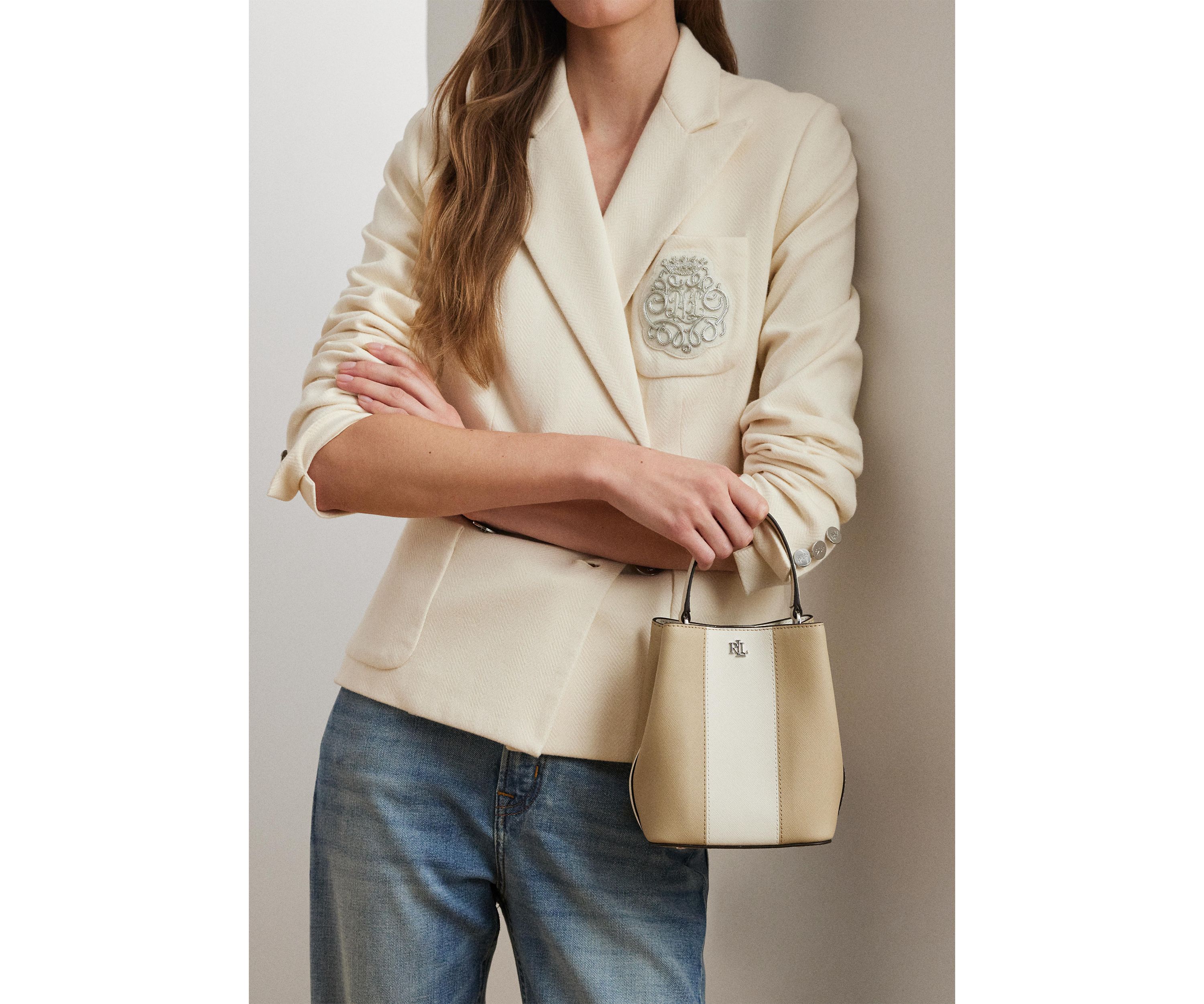 Two-Tone Leather Small Reese Bucket Bag