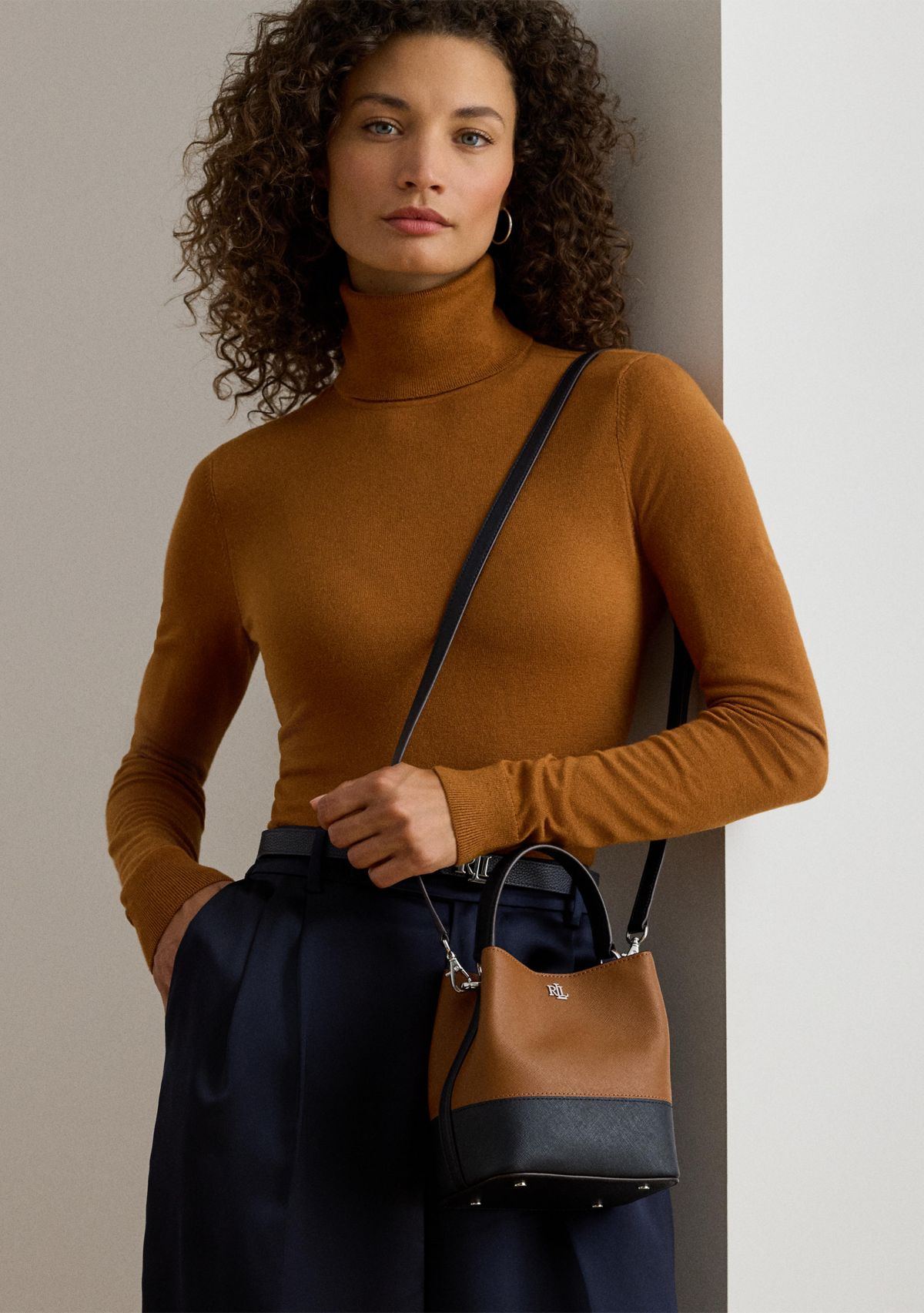 Two-Tone Leather Small Reese Bucket Bag