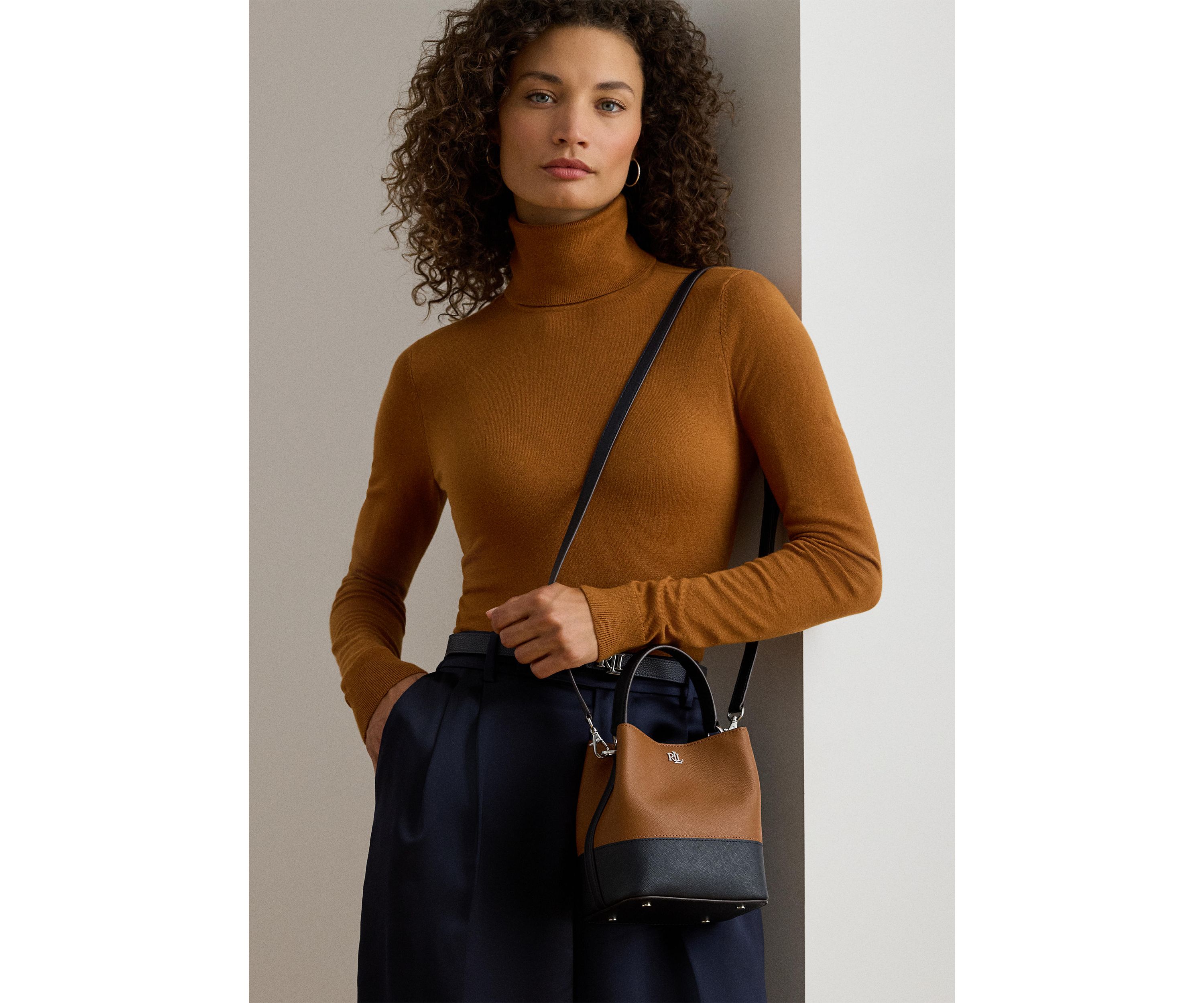 Two-Tone Leather Small Reese Bucket Bag