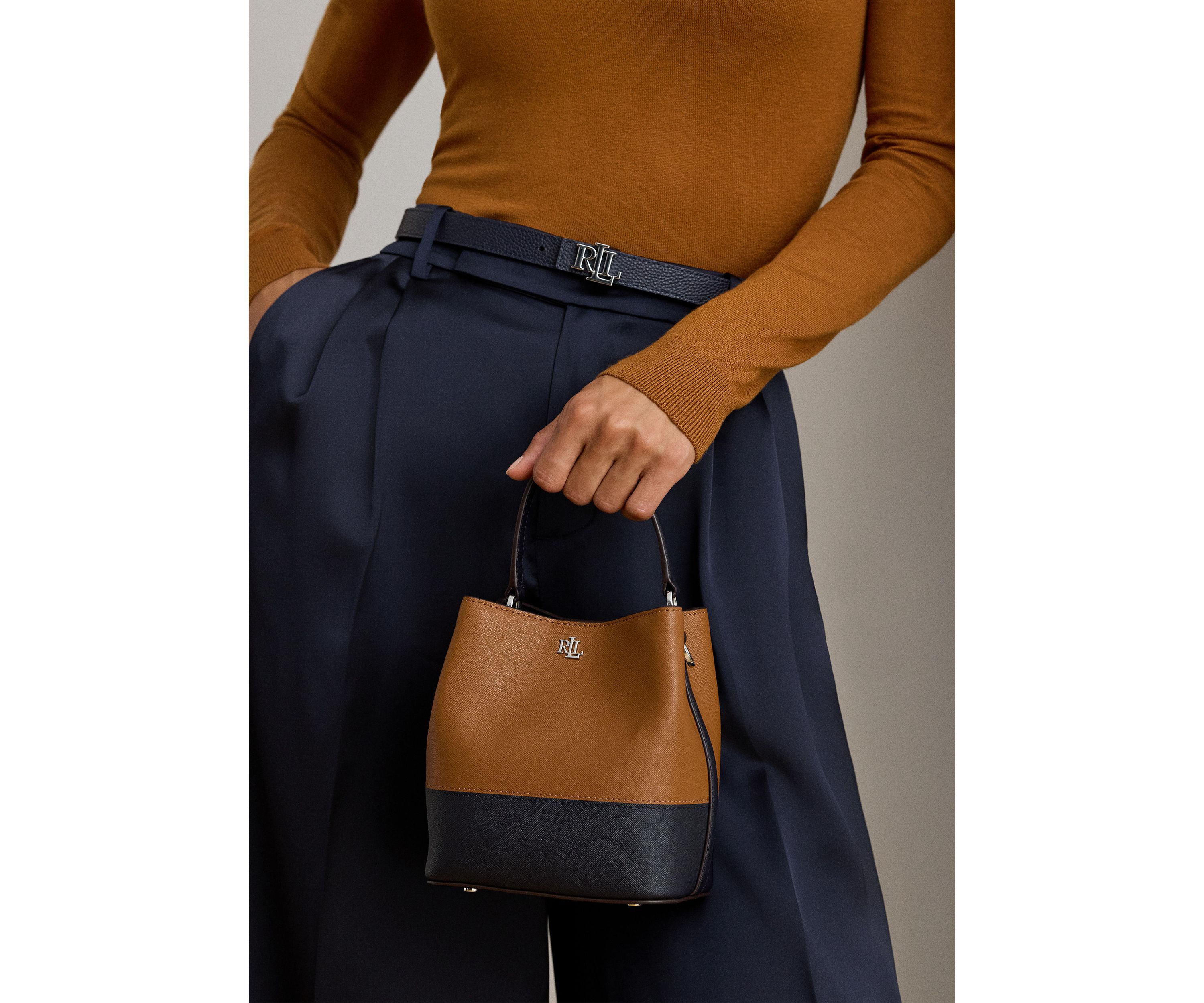 Two-Tone Leather Small Reese Bucket Bag