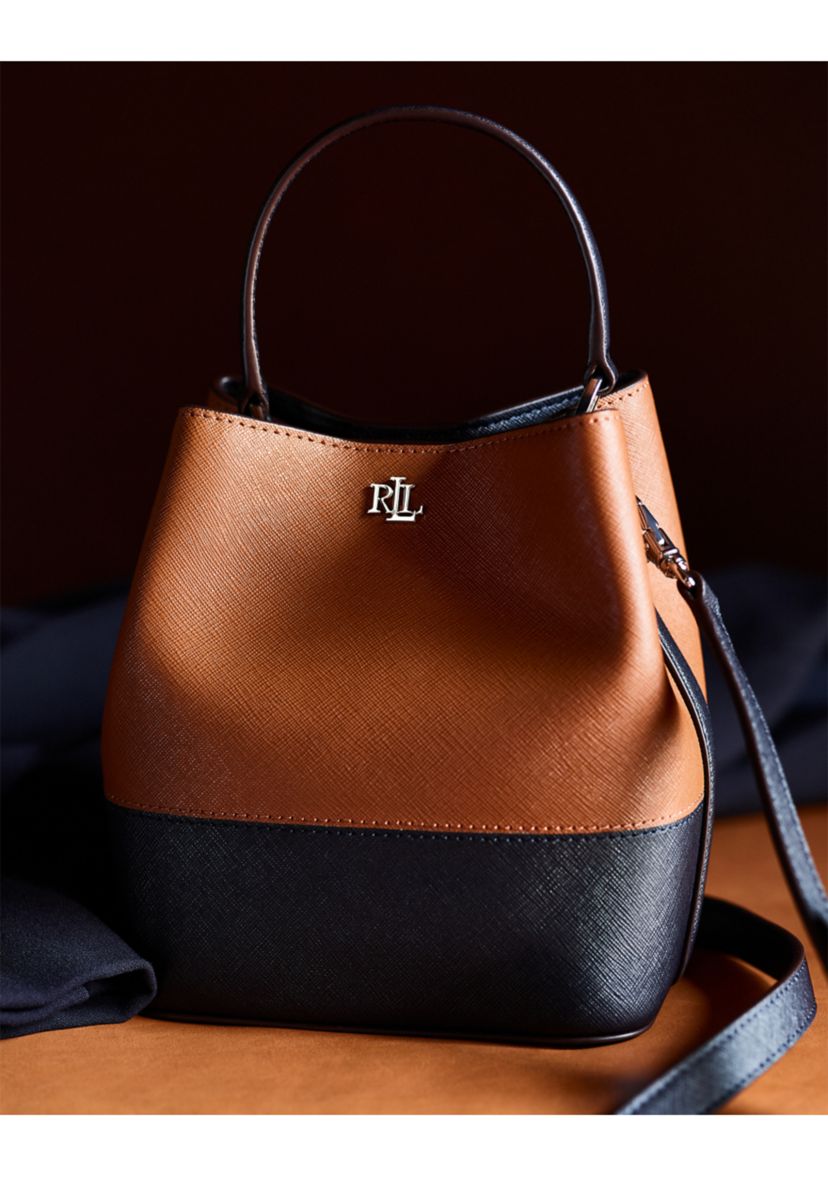 Two-Tone Leather Small Reese Bucket Bag