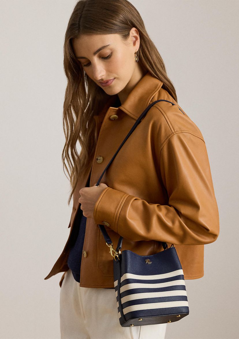 Two-Tone Leather Small Reese Bucket Bag