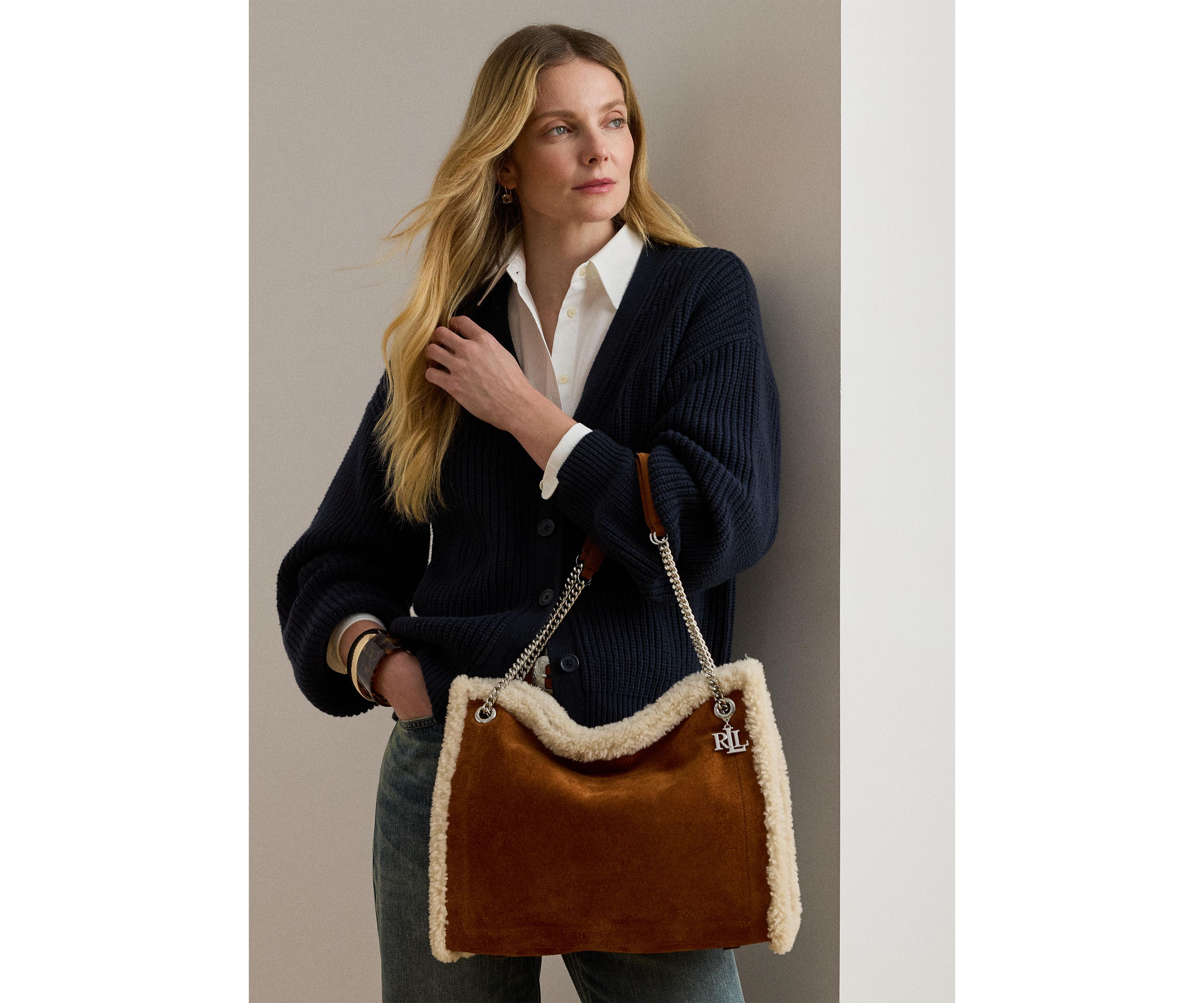 Shearling-Trim Large Bradley Tote Bag