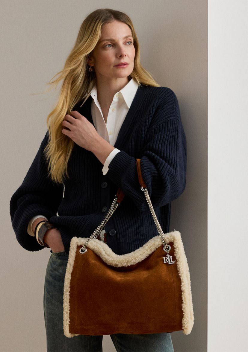 Shearling-Trim Large Bradley Tote Bag