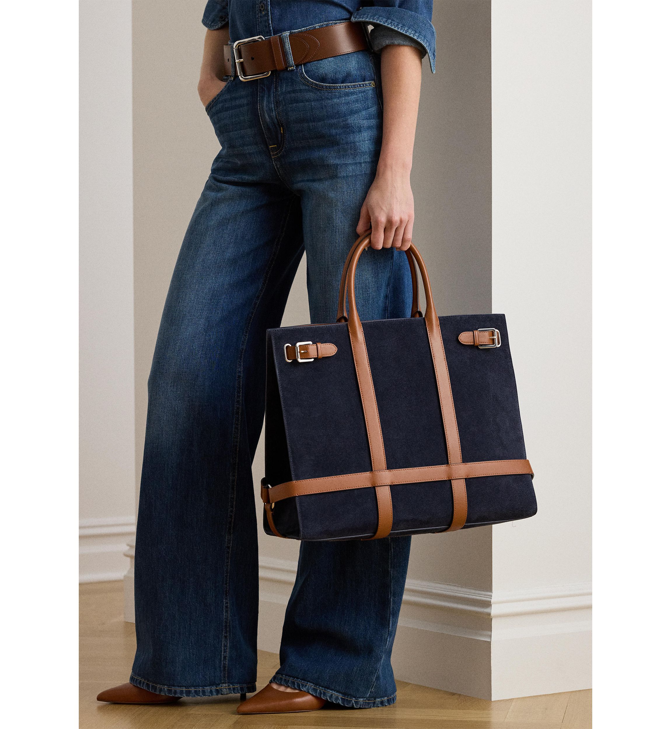 Suede & Leather Large Devyn Tote Bag