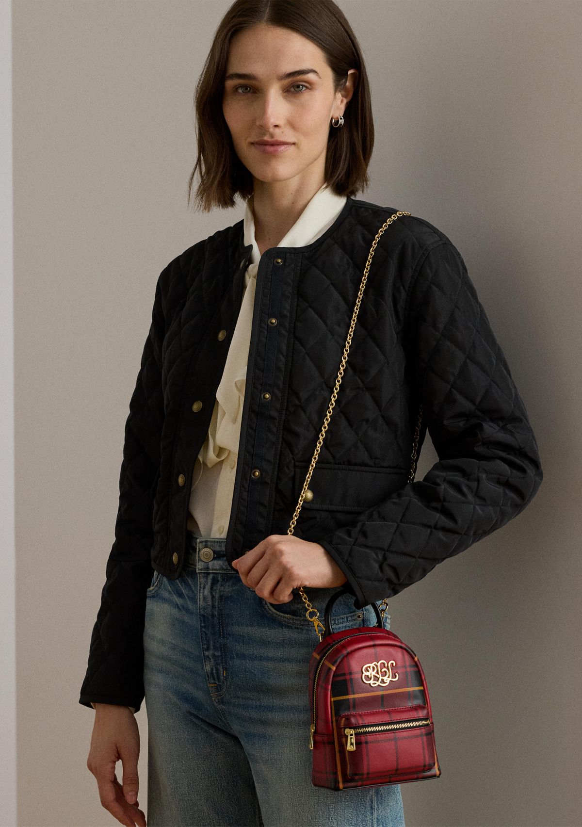 Plaid Leather Mini Stevie Crossbody