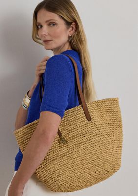 Lauren Ralph Lauren Crocheted Straw Large Lainey Tote Bag