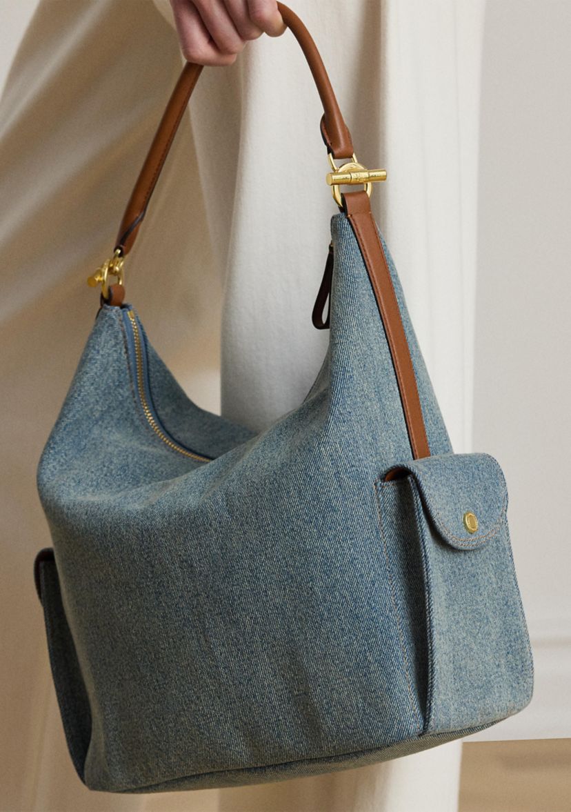 Lauren Ralph Lauren Washed Denim Large Blaike Shoulder Bag | Belk