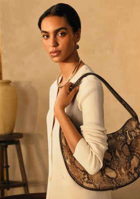 Lauren Ralph Lauren Python-Embossed Large Tasha Shoulder Bag, Tan
