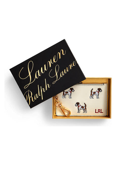 Lauren Ralph Lauren Embroidered Leather Zip Card Case