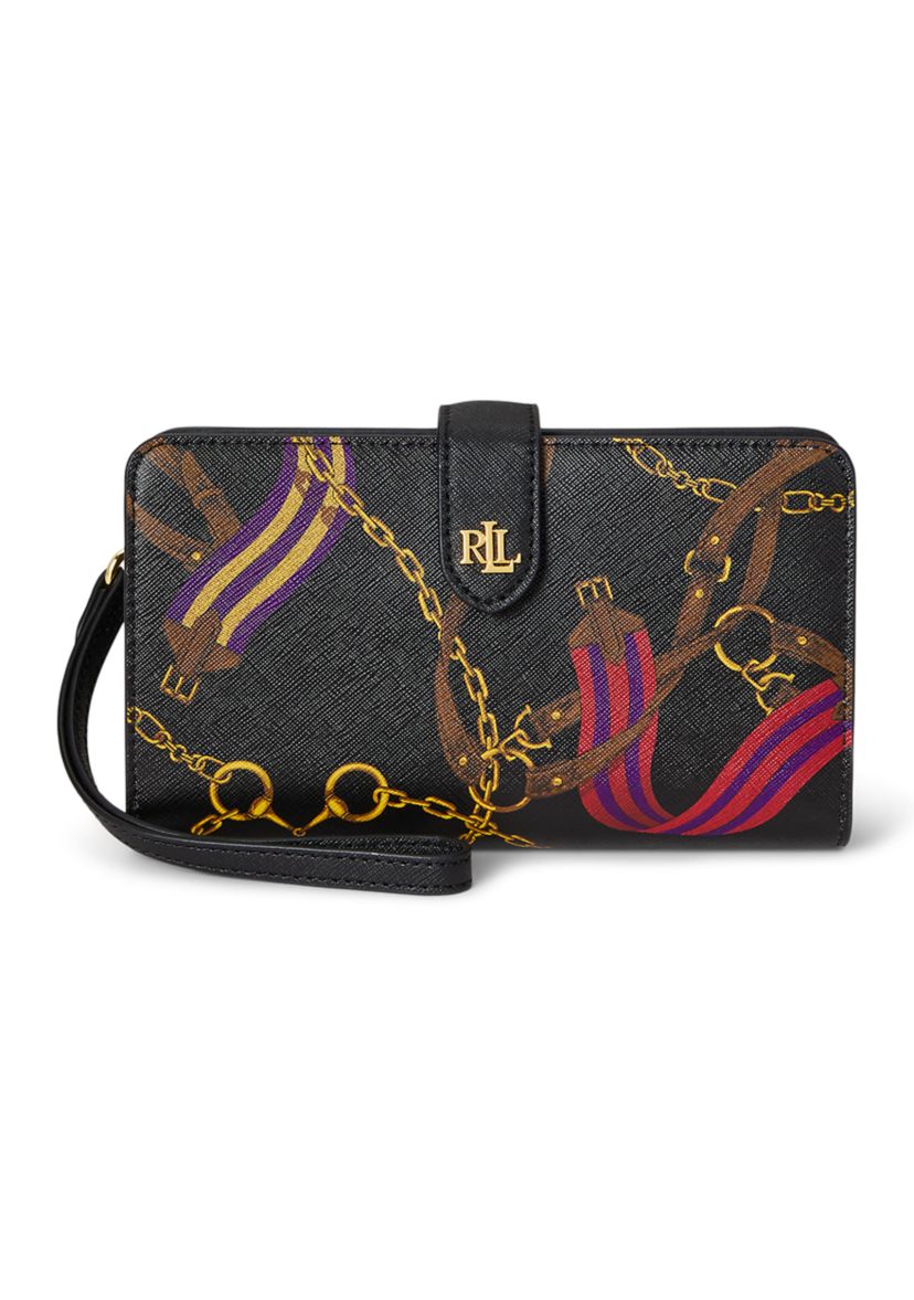 Print Crosshatch Leather Tech Wristlet