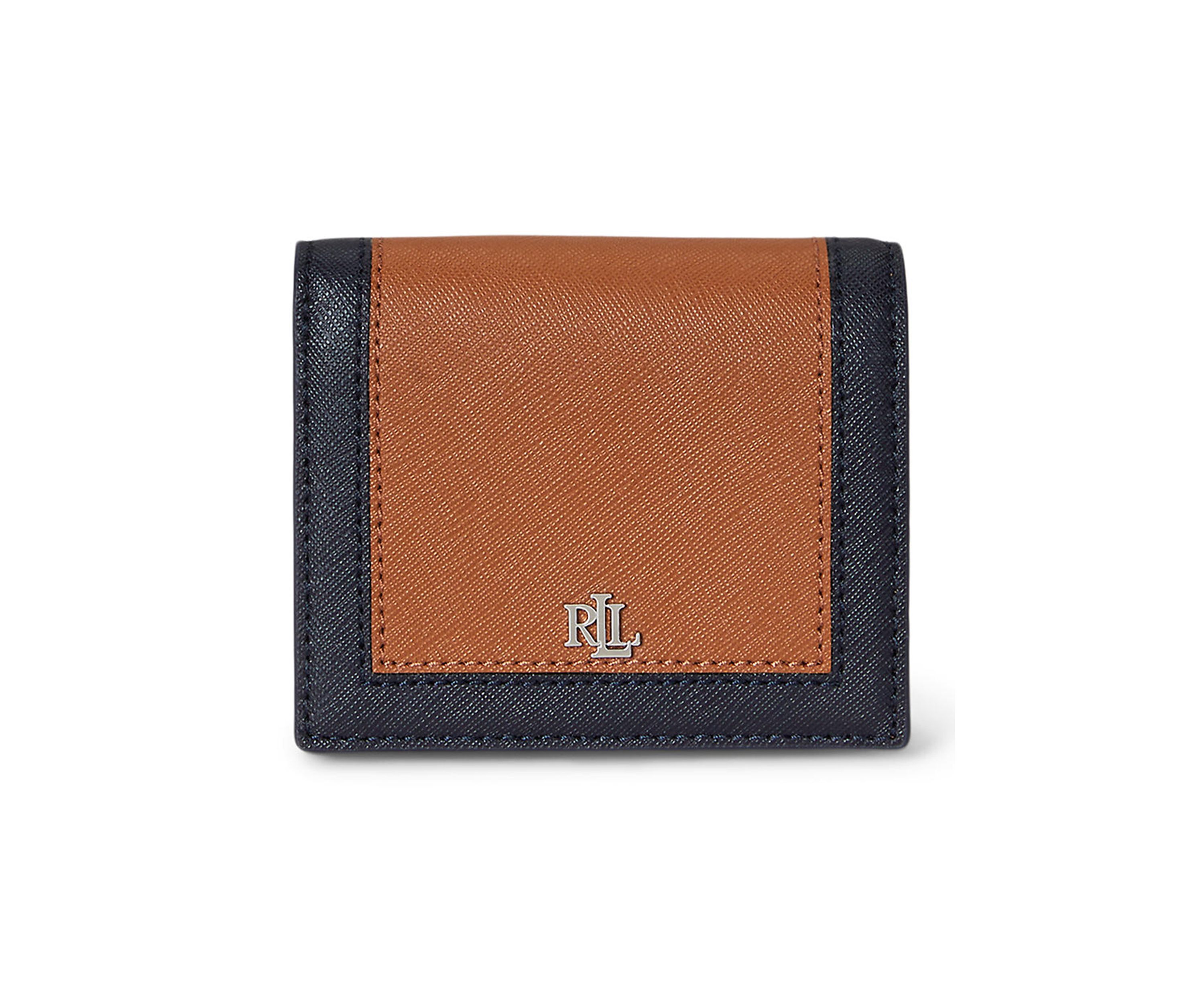 Color-Blocked Leather Compact Wallet