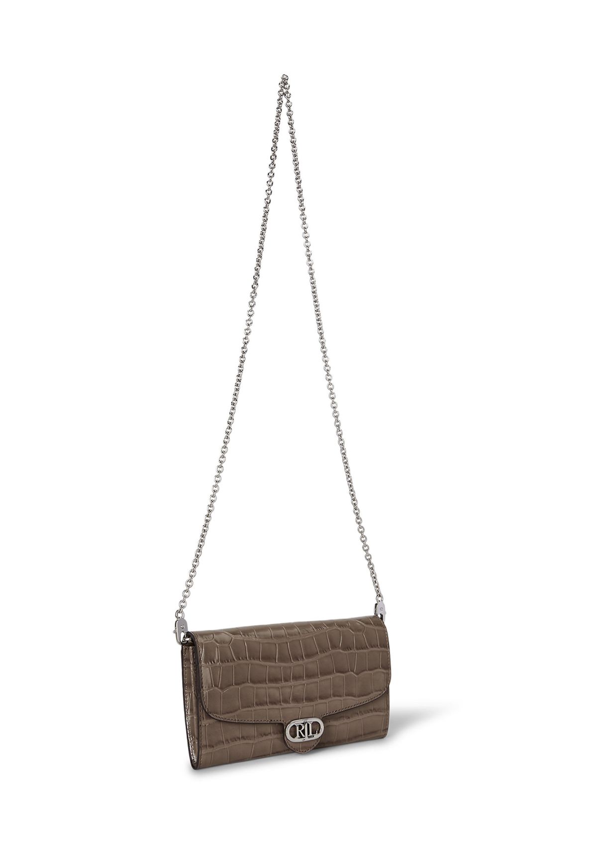 Womens Glossy Embossed Crocodile 20-Wallet On A Large Chain