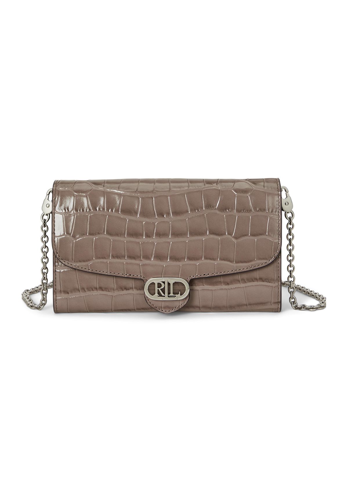 Womens Glossy Embossed Crocodile 20-Wallet On A Large Chain