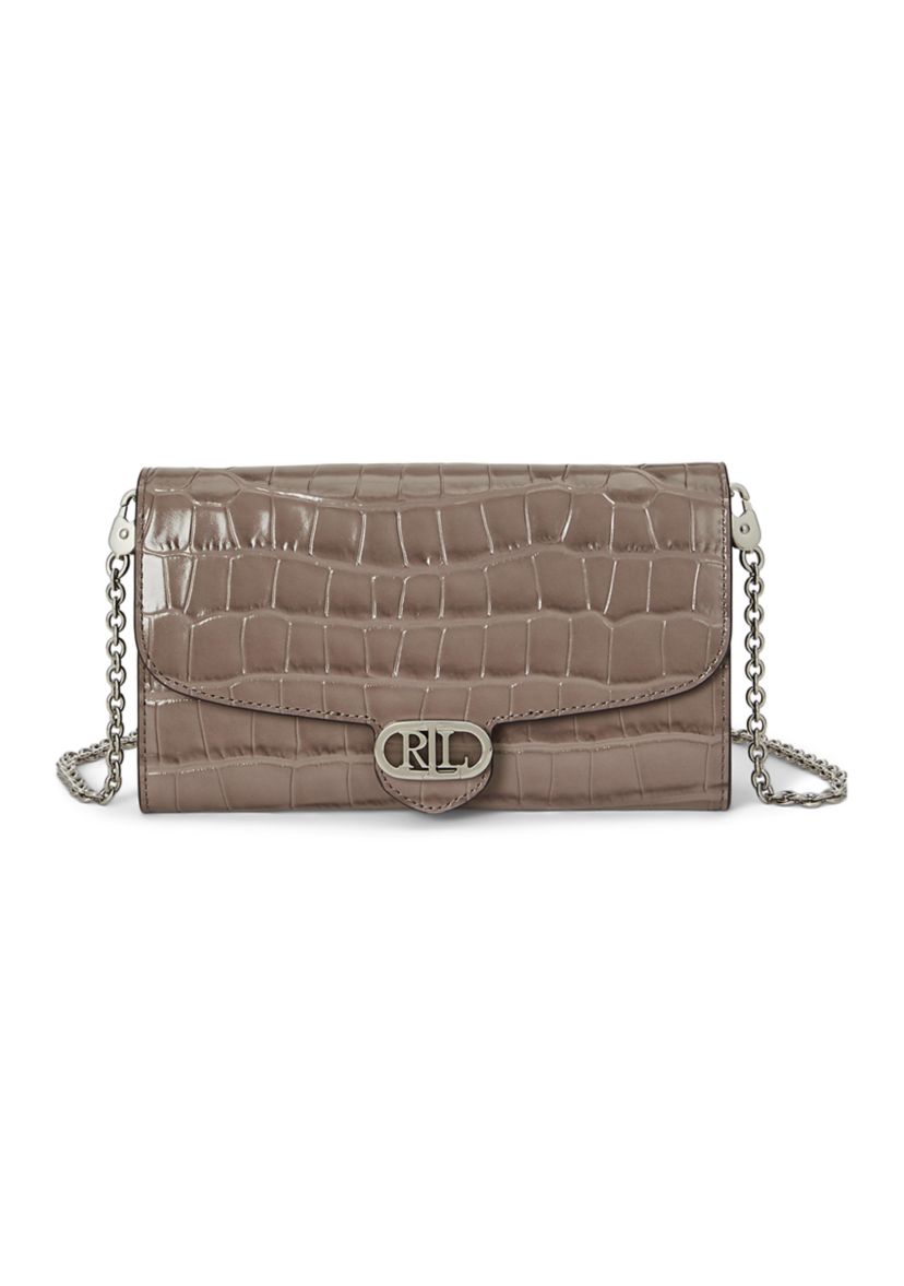 Womens Glossy Embossed Crocodile 20-Wallet On A Large Chain