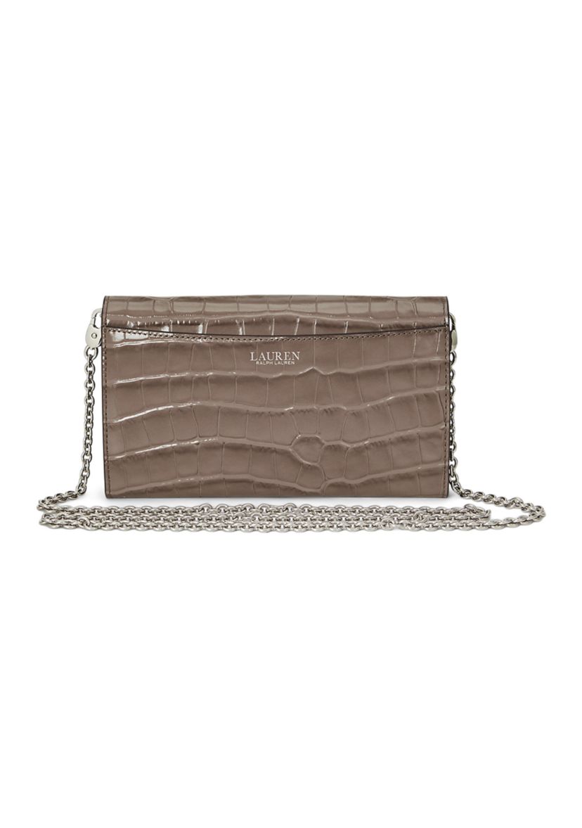 Womens Glossy Embossed Crocodile 20-Wallet On A Large Chain