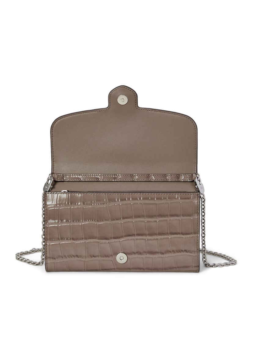 Womens Glossy Embossed Crocodile 20-Wallet On A Large Chain