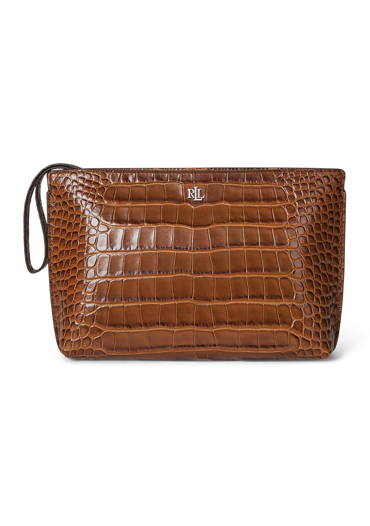 Crocodile-Embossed Leather Large Pouch