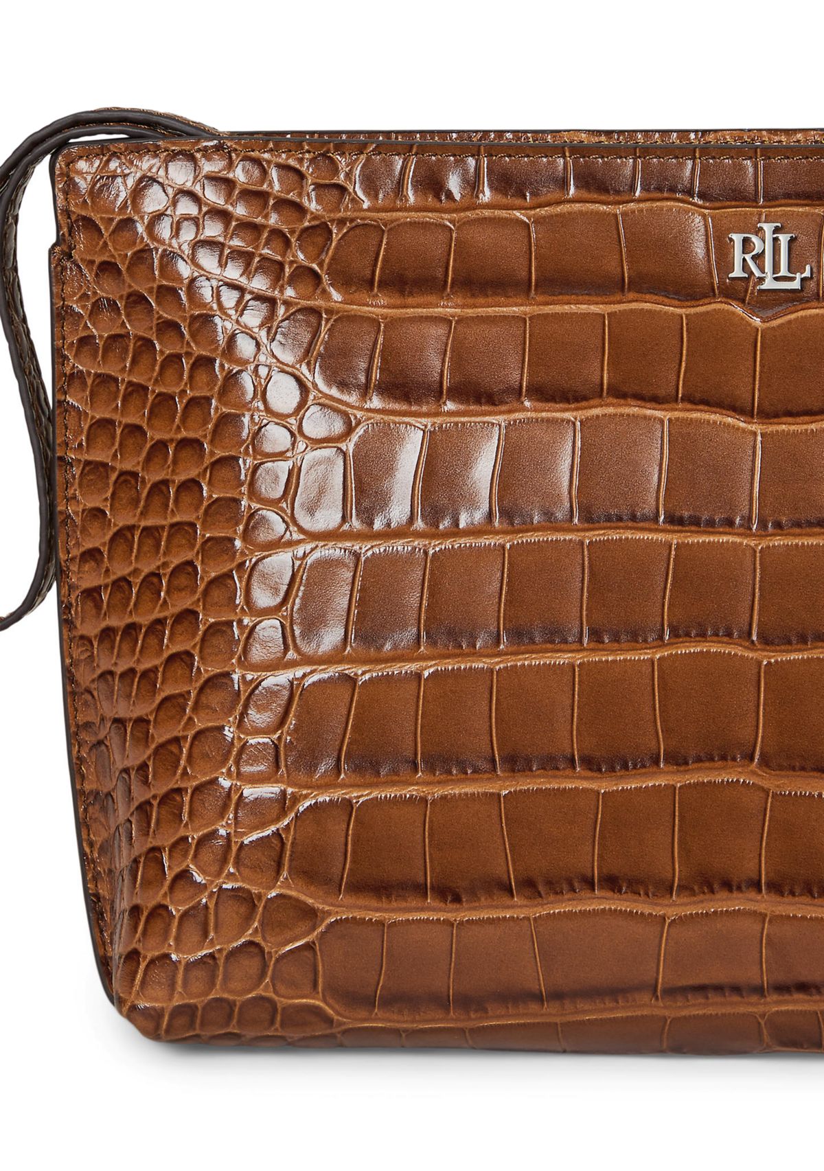 Crocodile-Embossed Leather Large Pouch