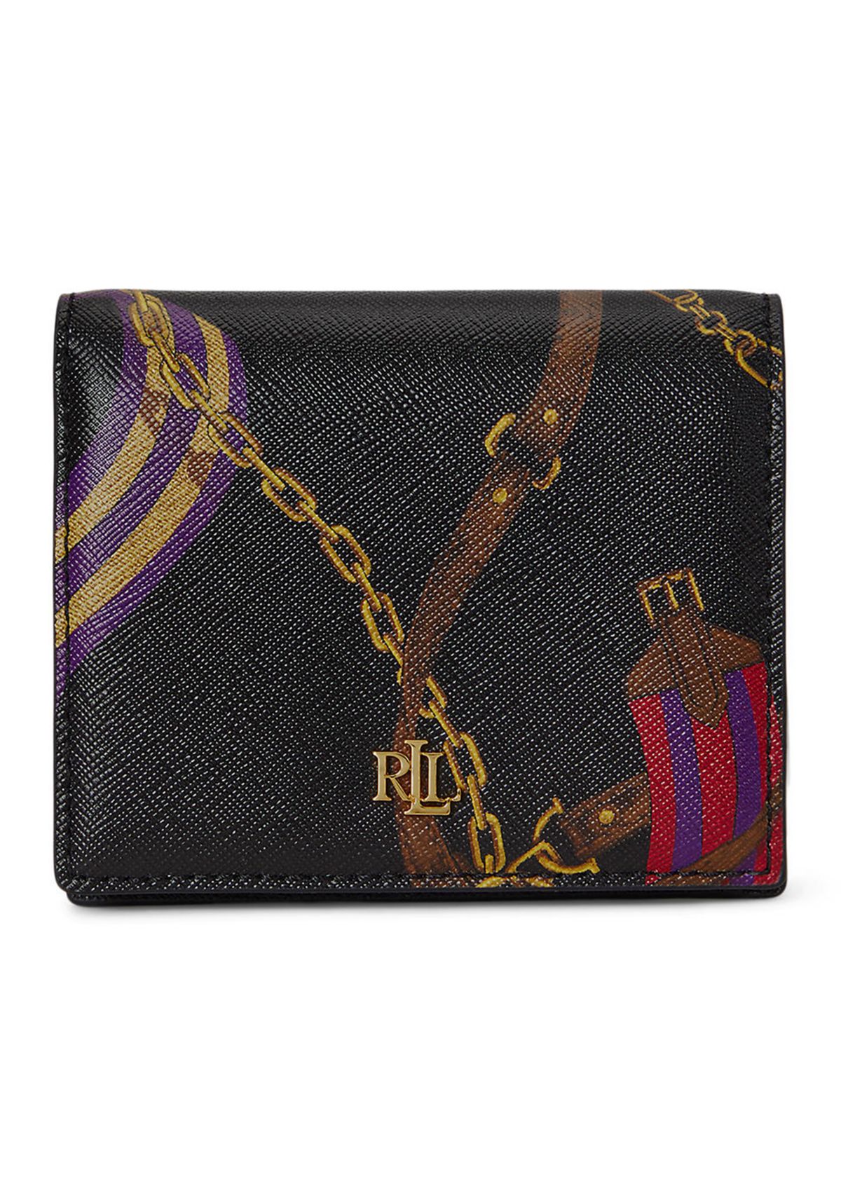 Belting-Print Crosshatch Leather Compact Wallet