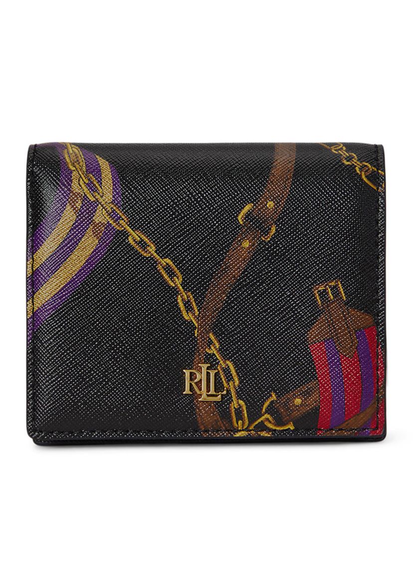 Belting-Print Crosshatch Leather Compact Wallet