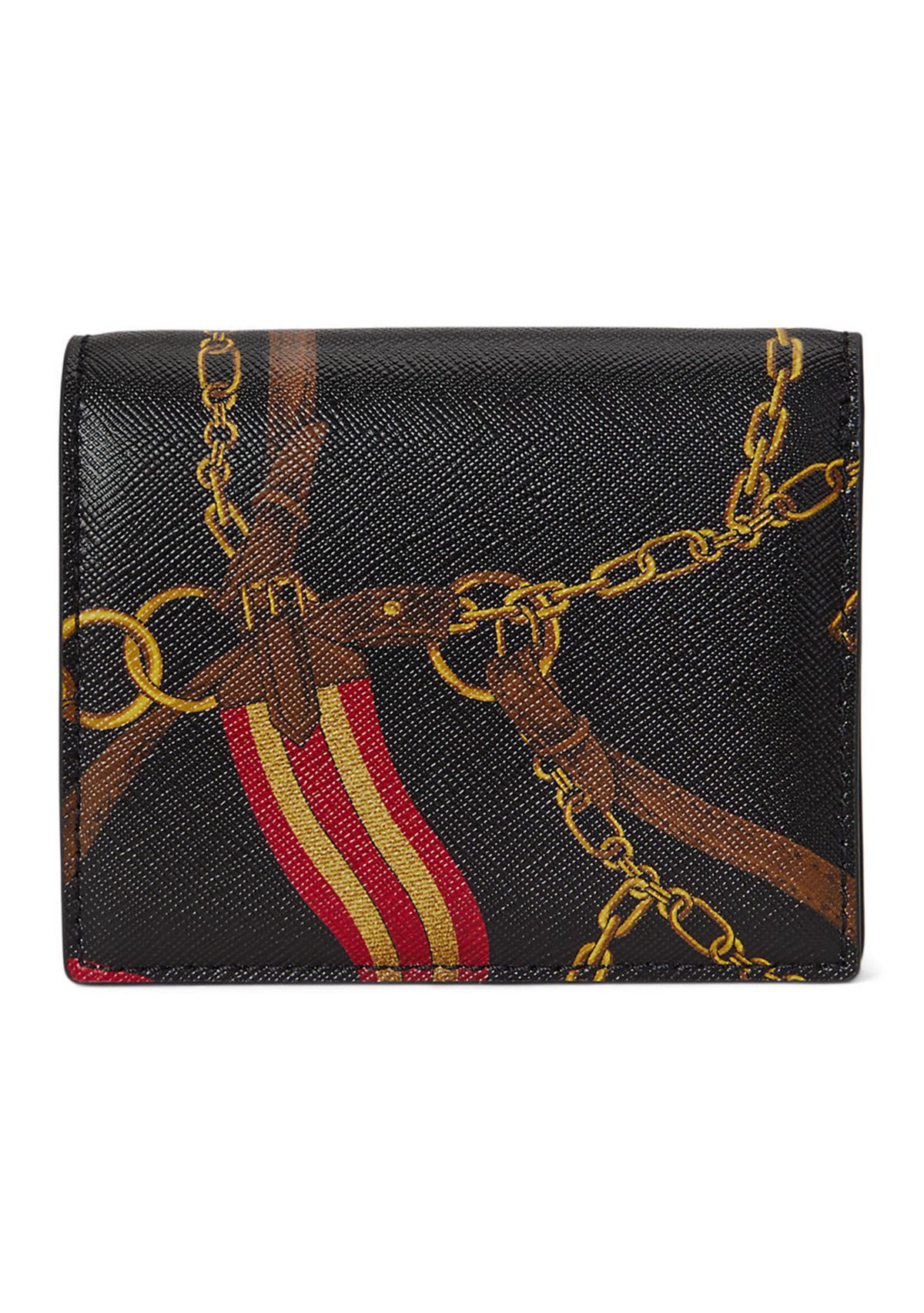 Belting-Print Crosshatch Leather Compact Wallet