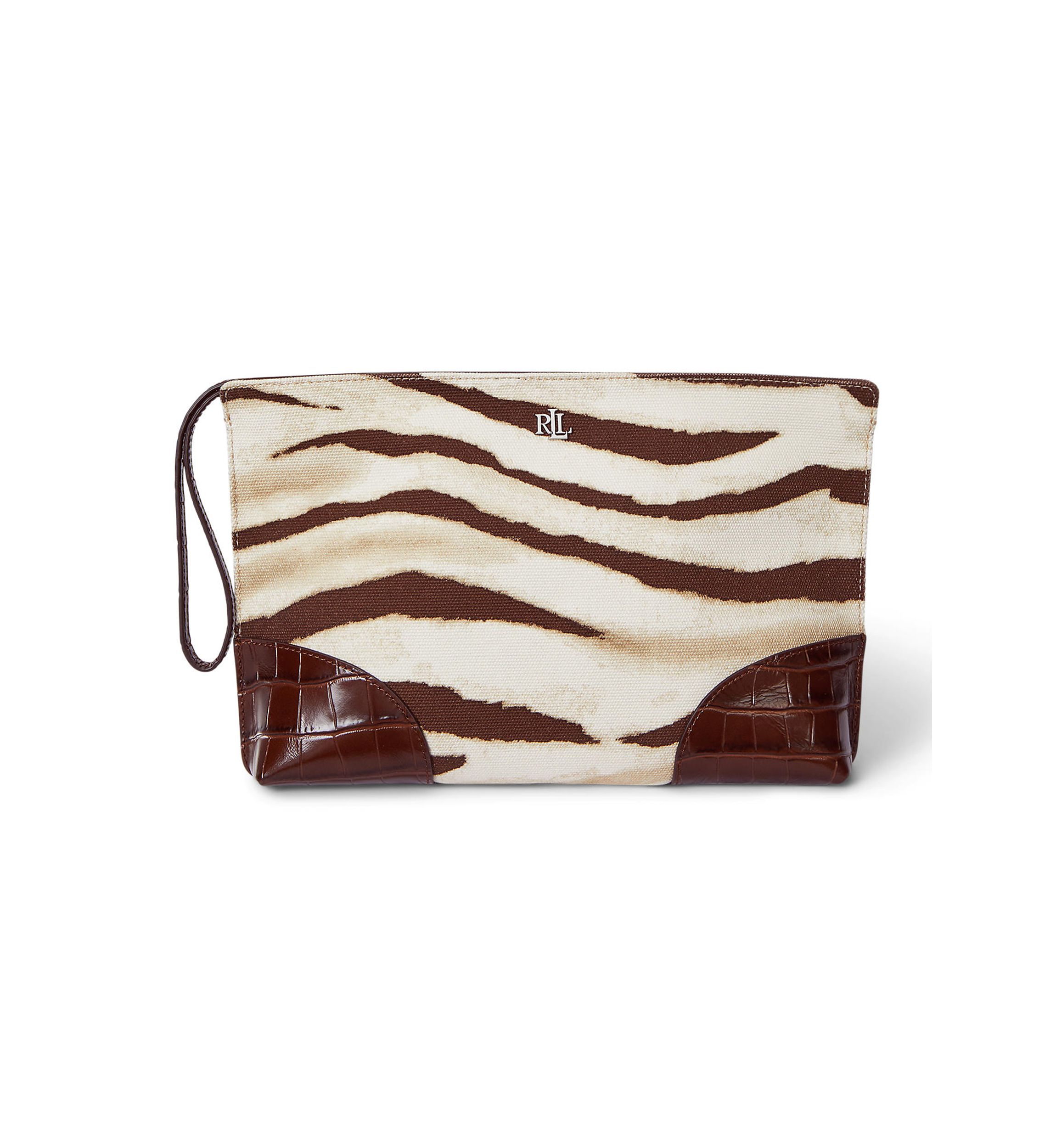 Zebra Print Canvas and Leather Large Pouch