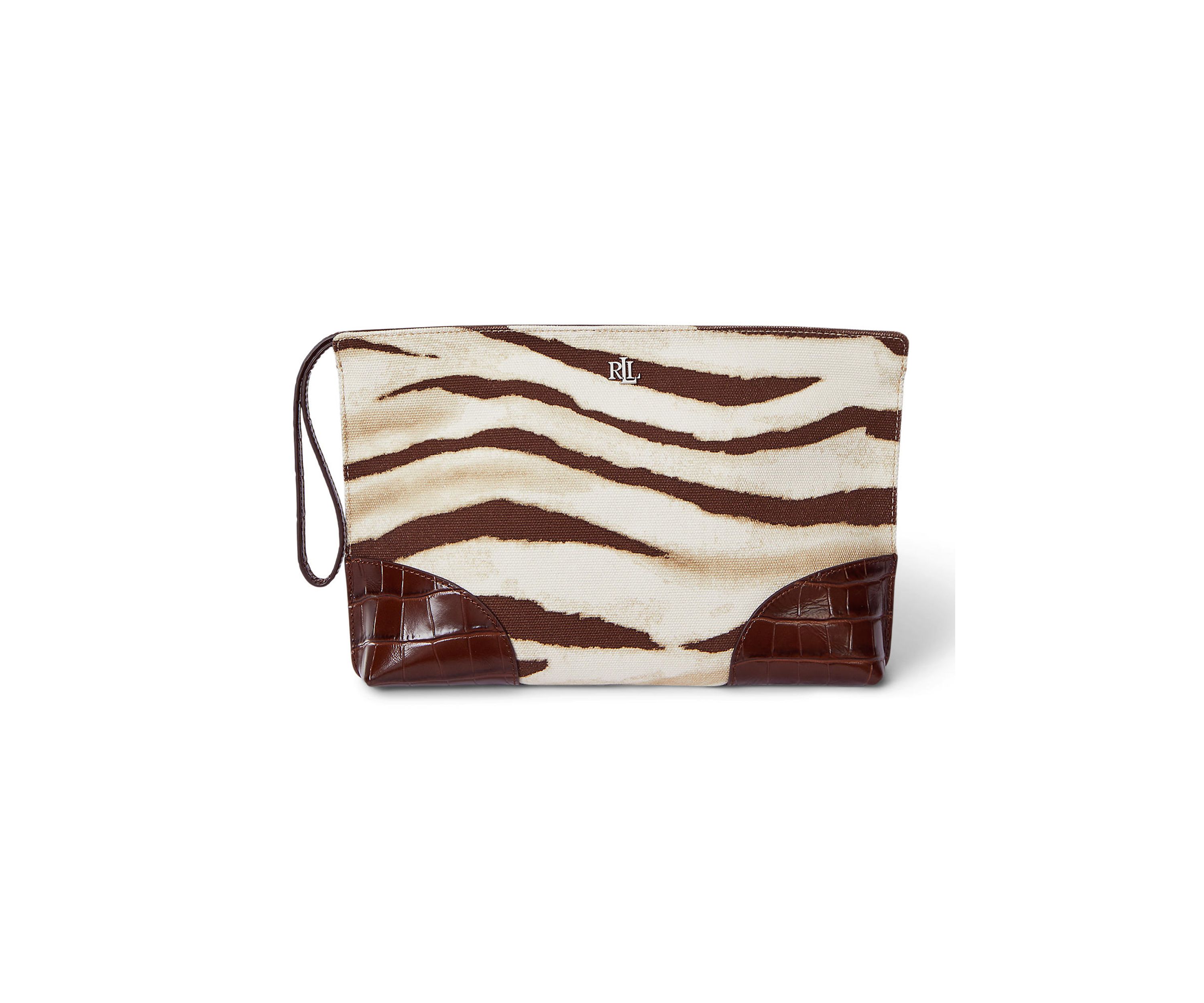 Zebra Print Canvas and Leather Large Pouch