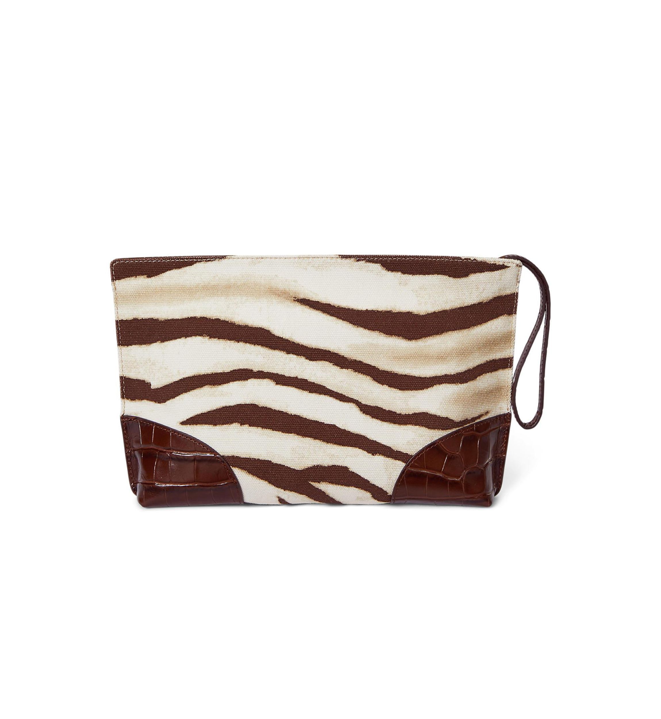 Zebra Print Canvas and Leather Large Pouch