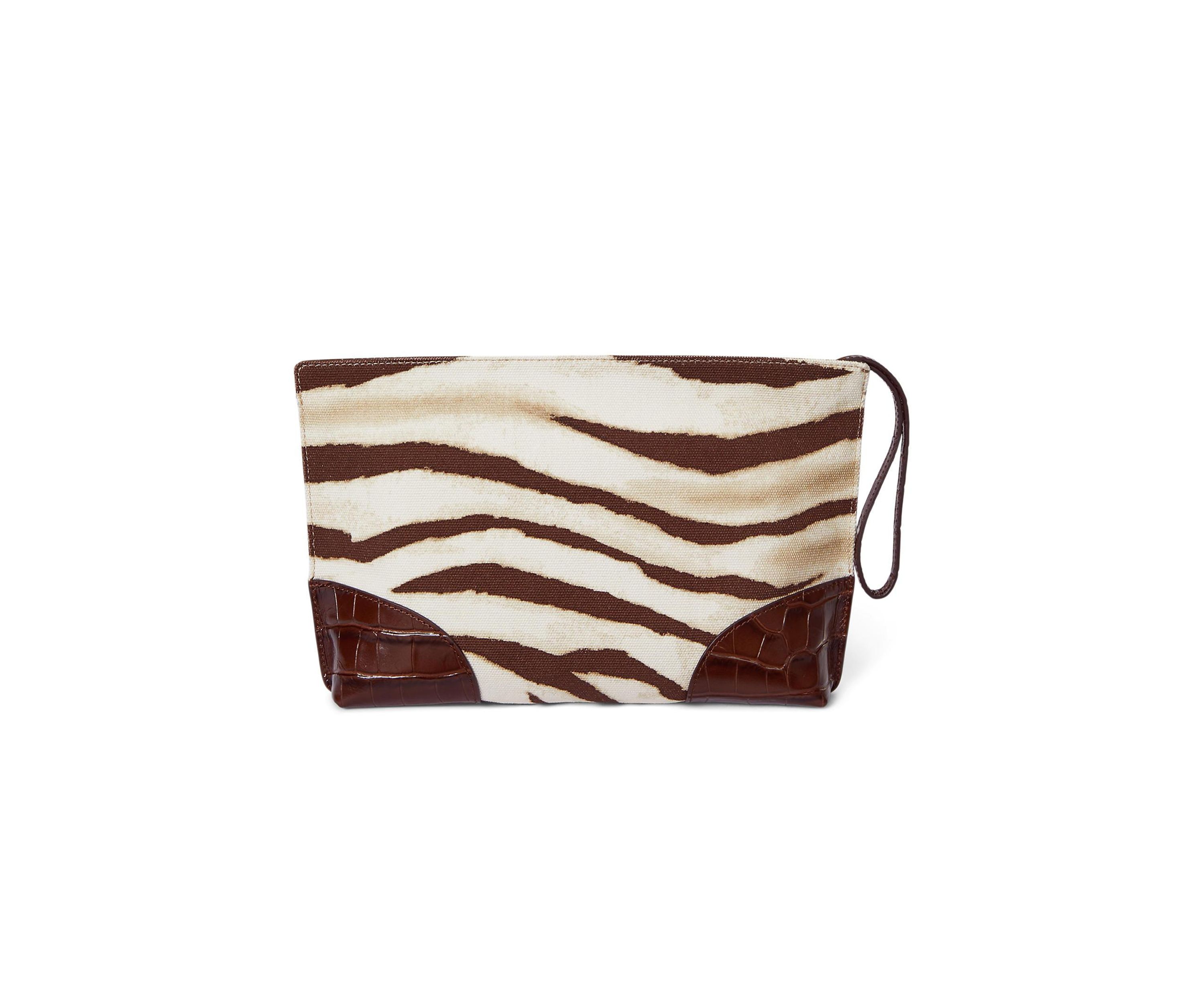 Zebra Print Canvas and Leather Large Pouch