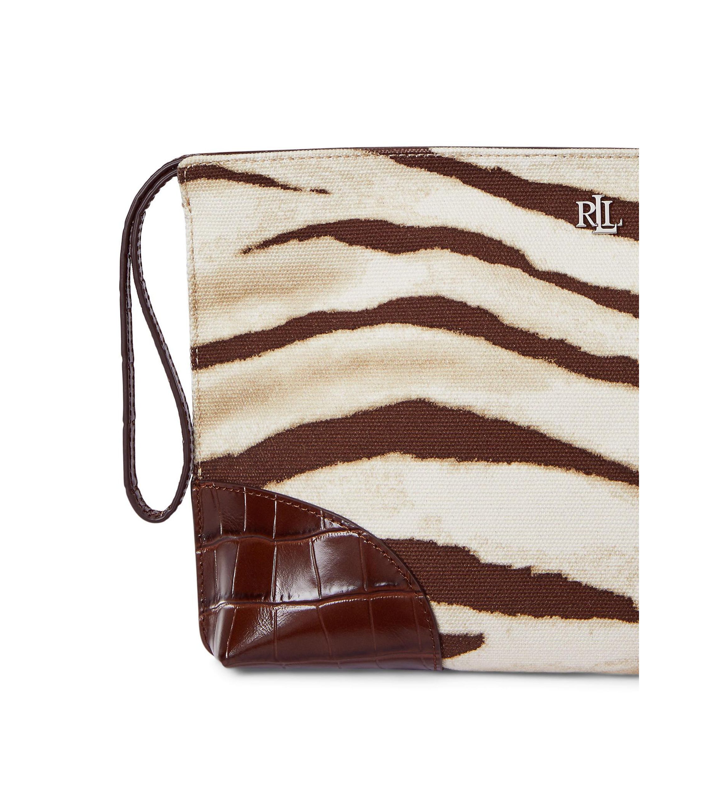 Zebra Print Canvas and Leather Large Pouch