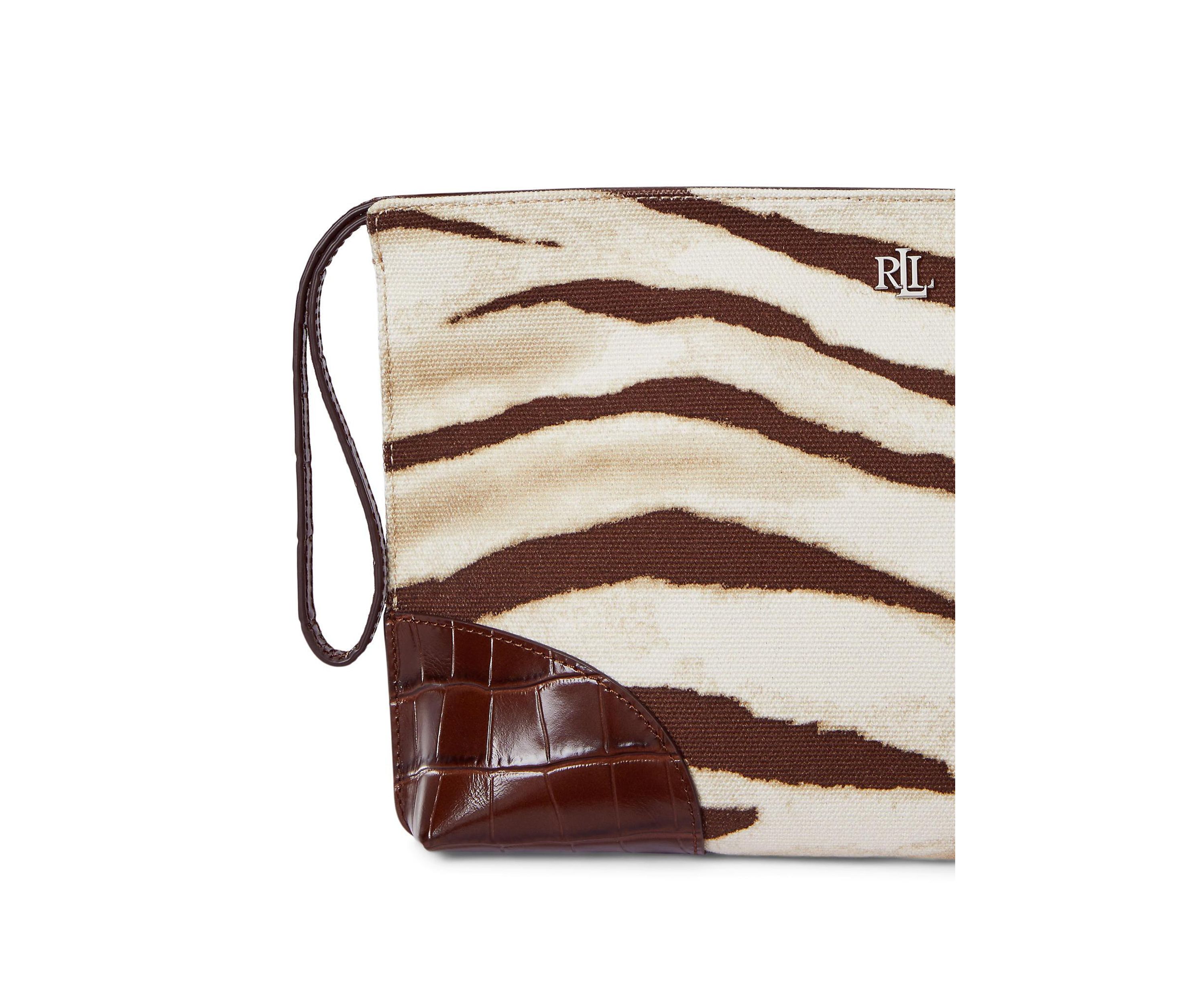 Zebra Print Canvas and Leather Large Pouch