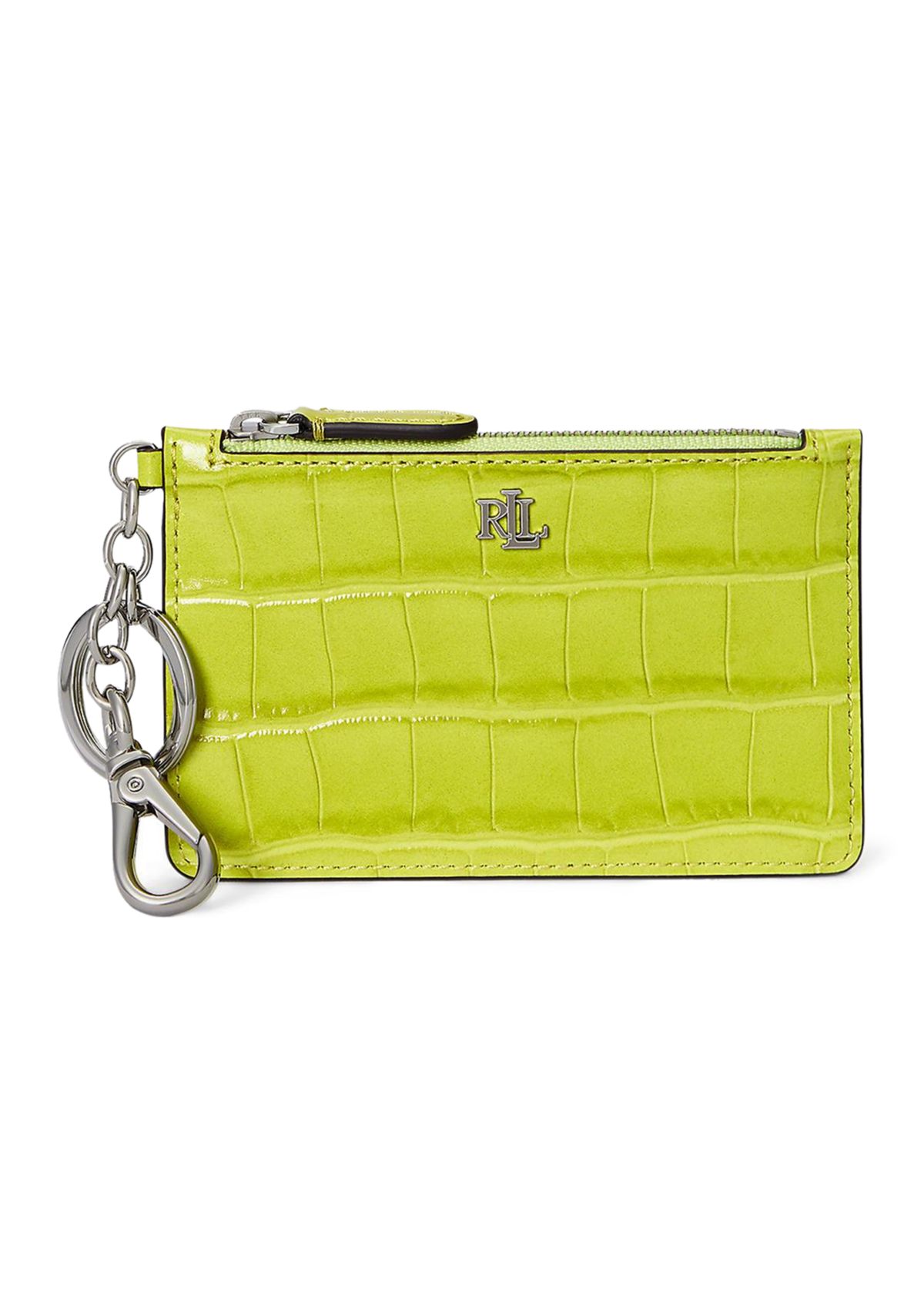 Crocodile Embossed Leather Zip Card Case