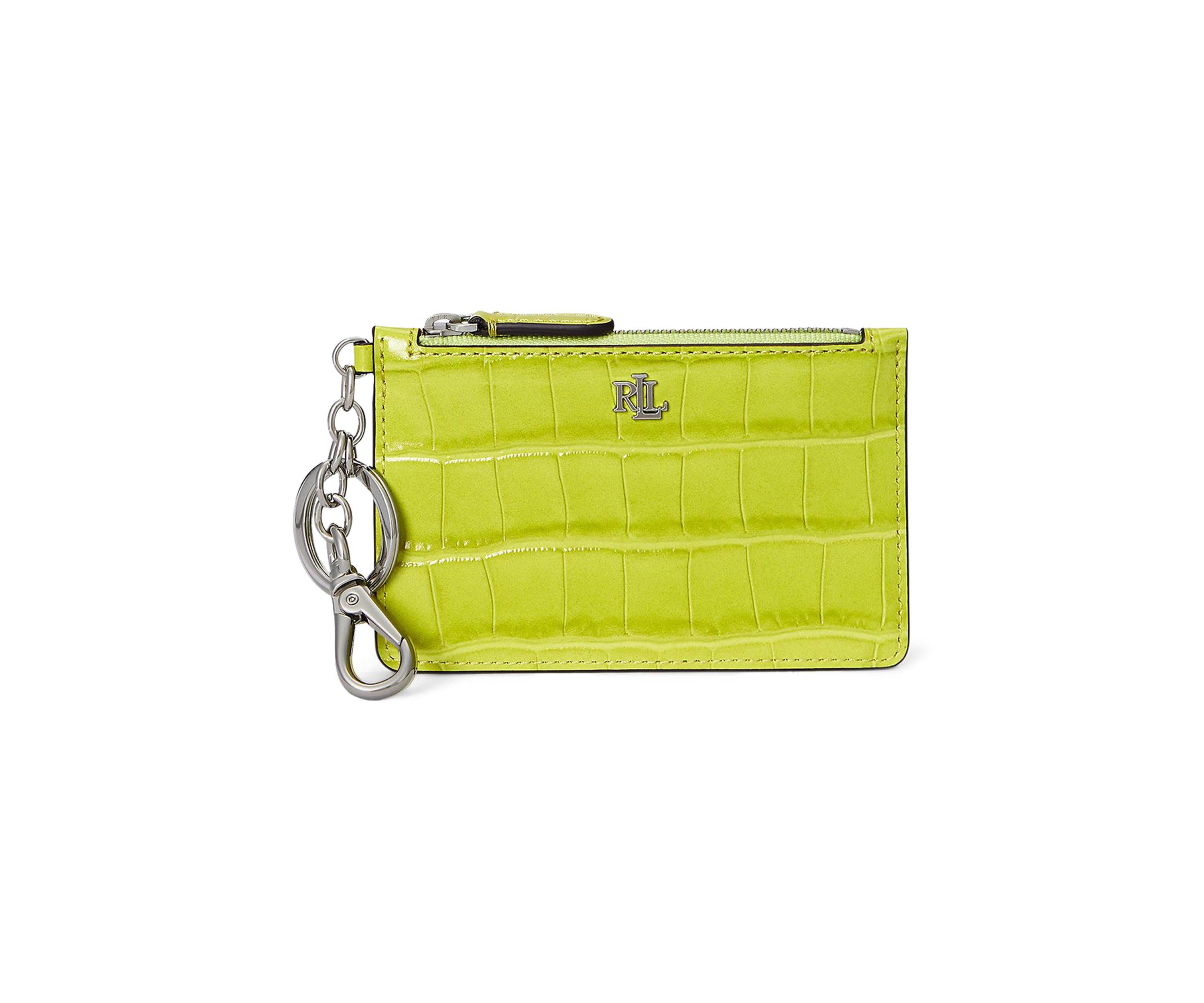 Crocodile Embossed Leather Zip Card Case