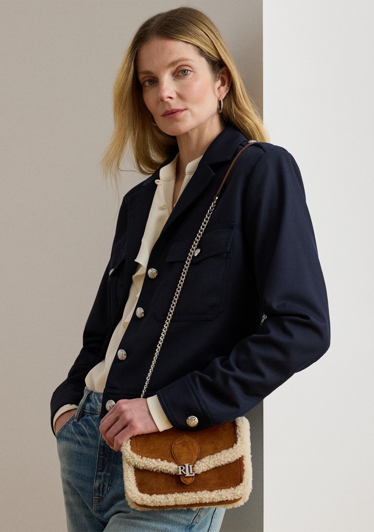 Shearling-Trim Bradley Crossbody Wallet