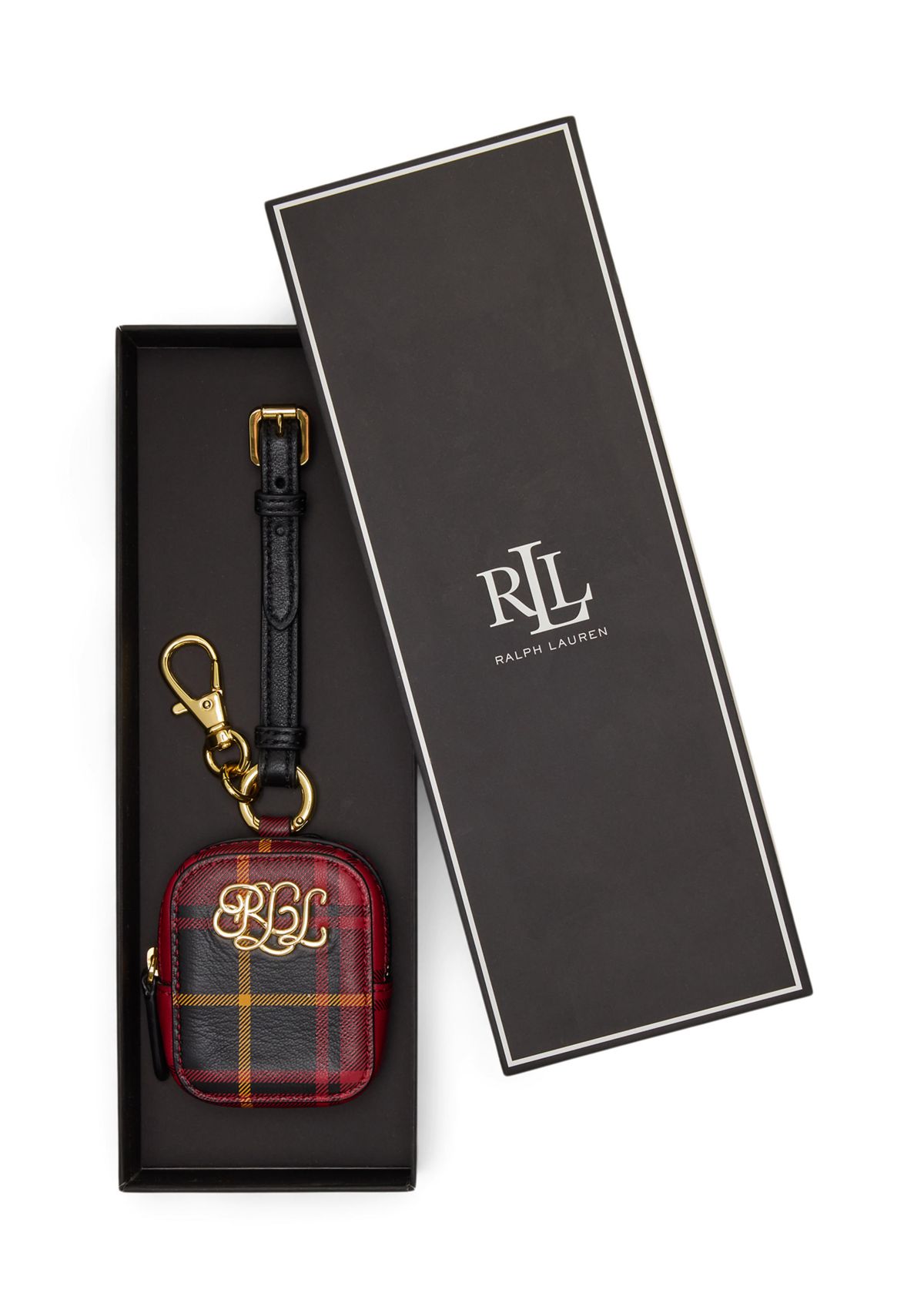 Plaid Nappa Leather Mini Zip Pouch
