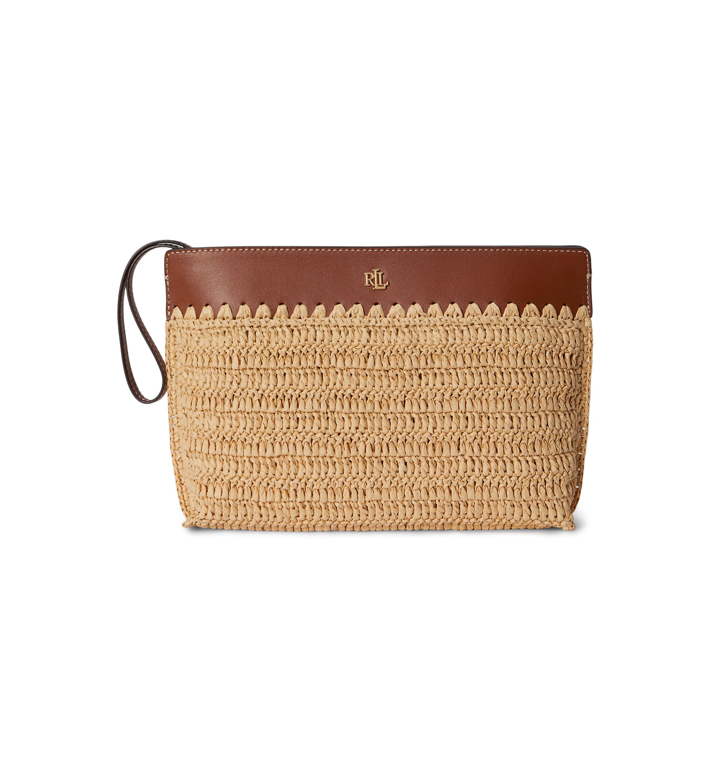 Lauren Ralph Lauren Leather-Trim Crocheted Straw Large Pouch | Belk