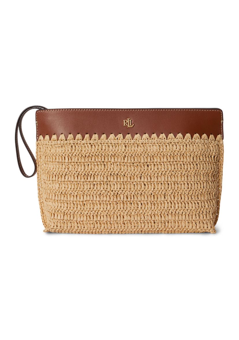 Lauren Ralph Lauren Leather-Trim Crocheted Straw Large Pouch | Belk