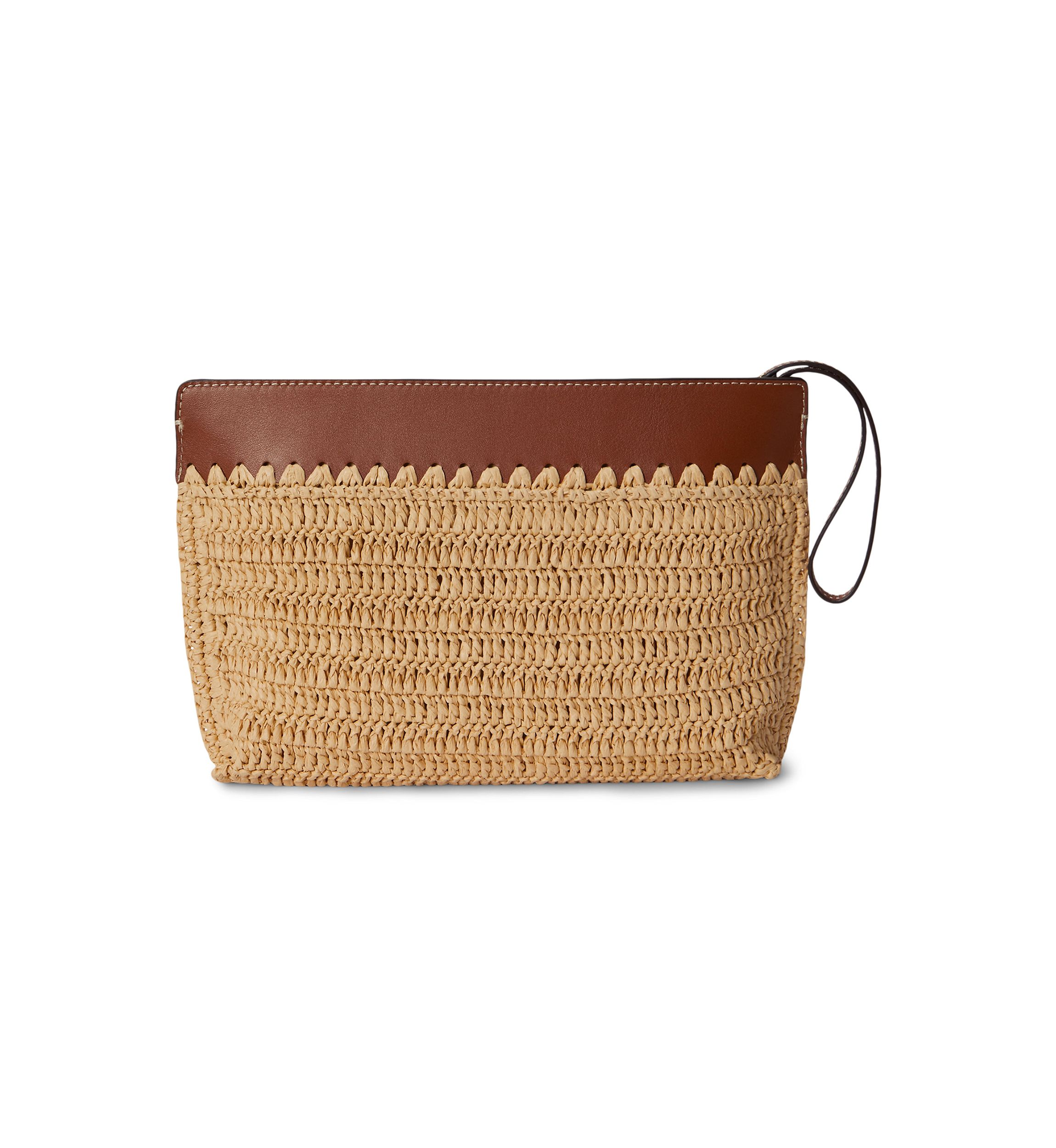 Lauren Ralph Lauren Leather-Trim Crocheted Straw Large Pouch | Belk