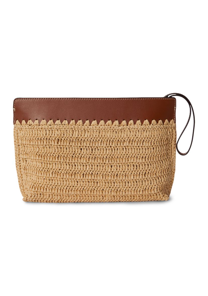 Lauren Ralph Lauren Leather-Trim Crocheted Straw Large Pouch | Belk