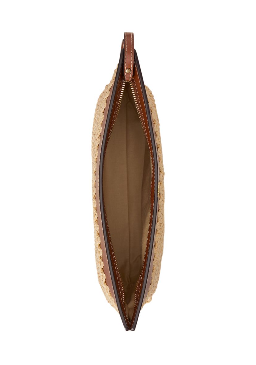 Lauren Ralph Lauren Leather-Trim Crocheted Straw Large Pouch | Belk