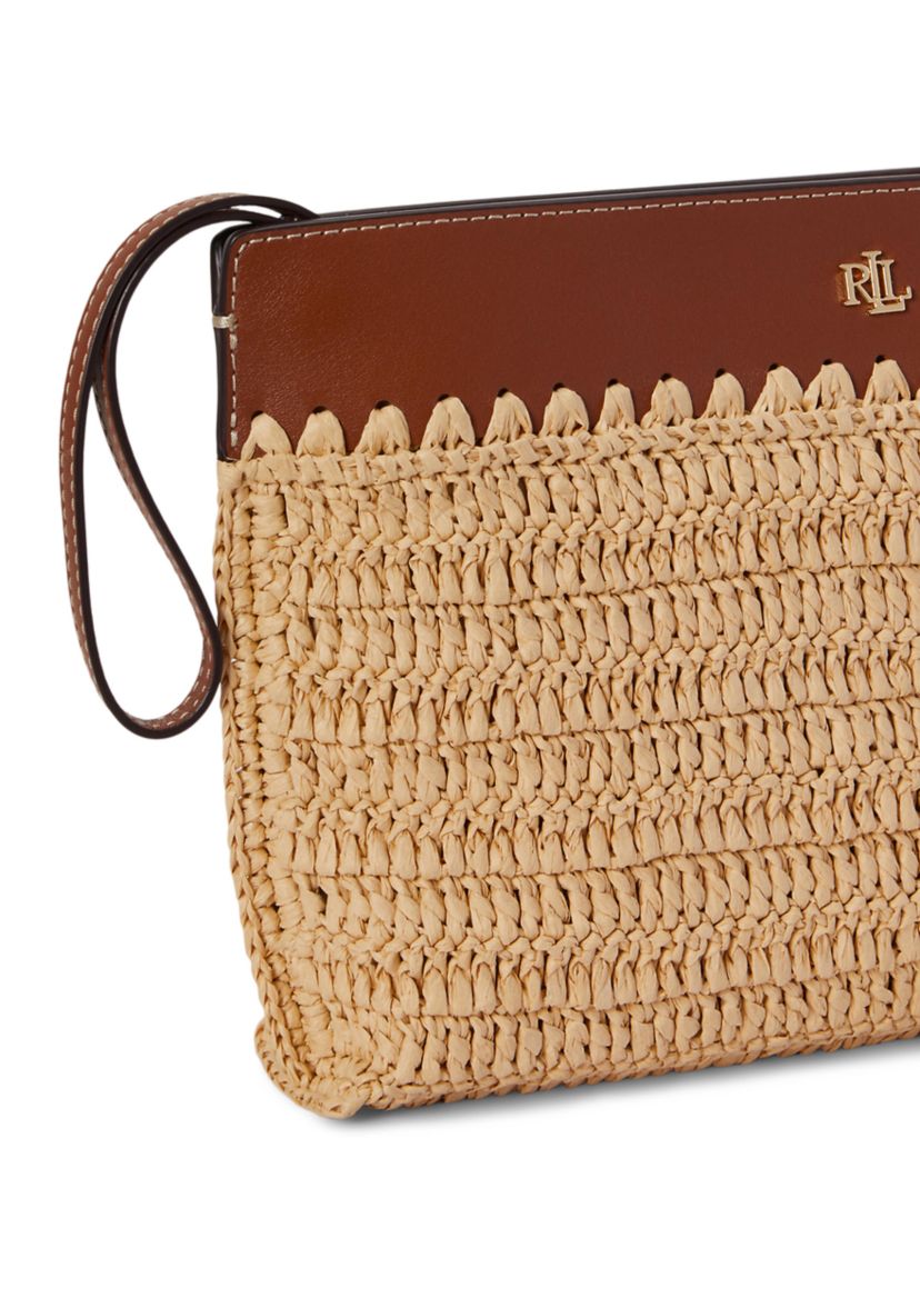 Lauren Ralph Lauren Leather-Trim Crocheted Straw Large Pouch | Belk