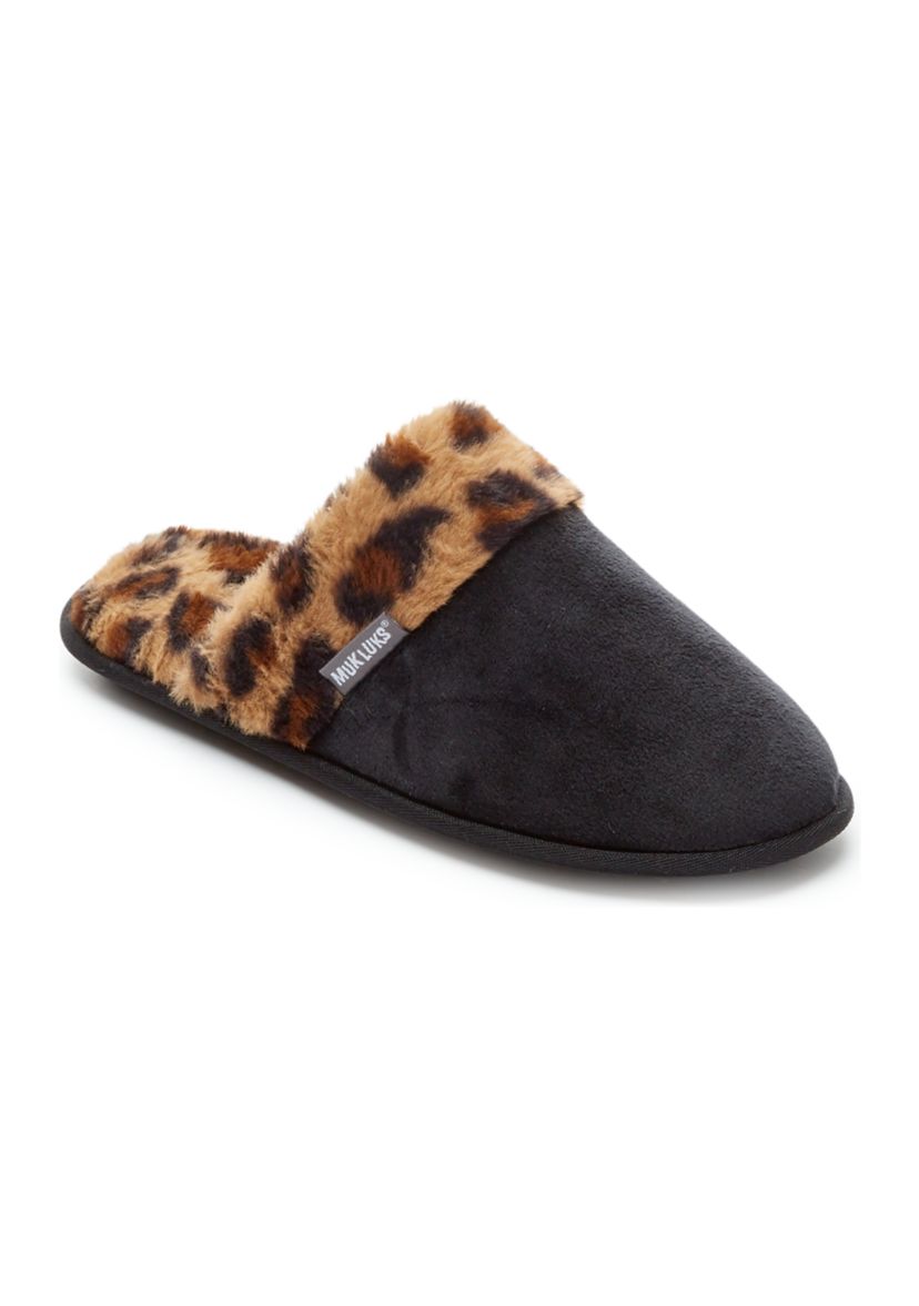 Printed Faux Fur Trim Slippers 