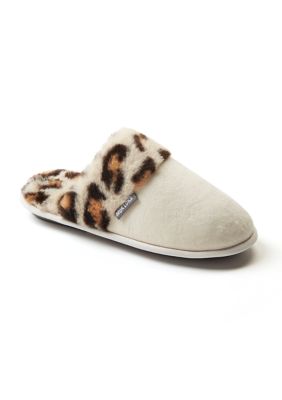 MUK LUKS Women's Printed Faux Fur Trim Slippers, Ivory, Small