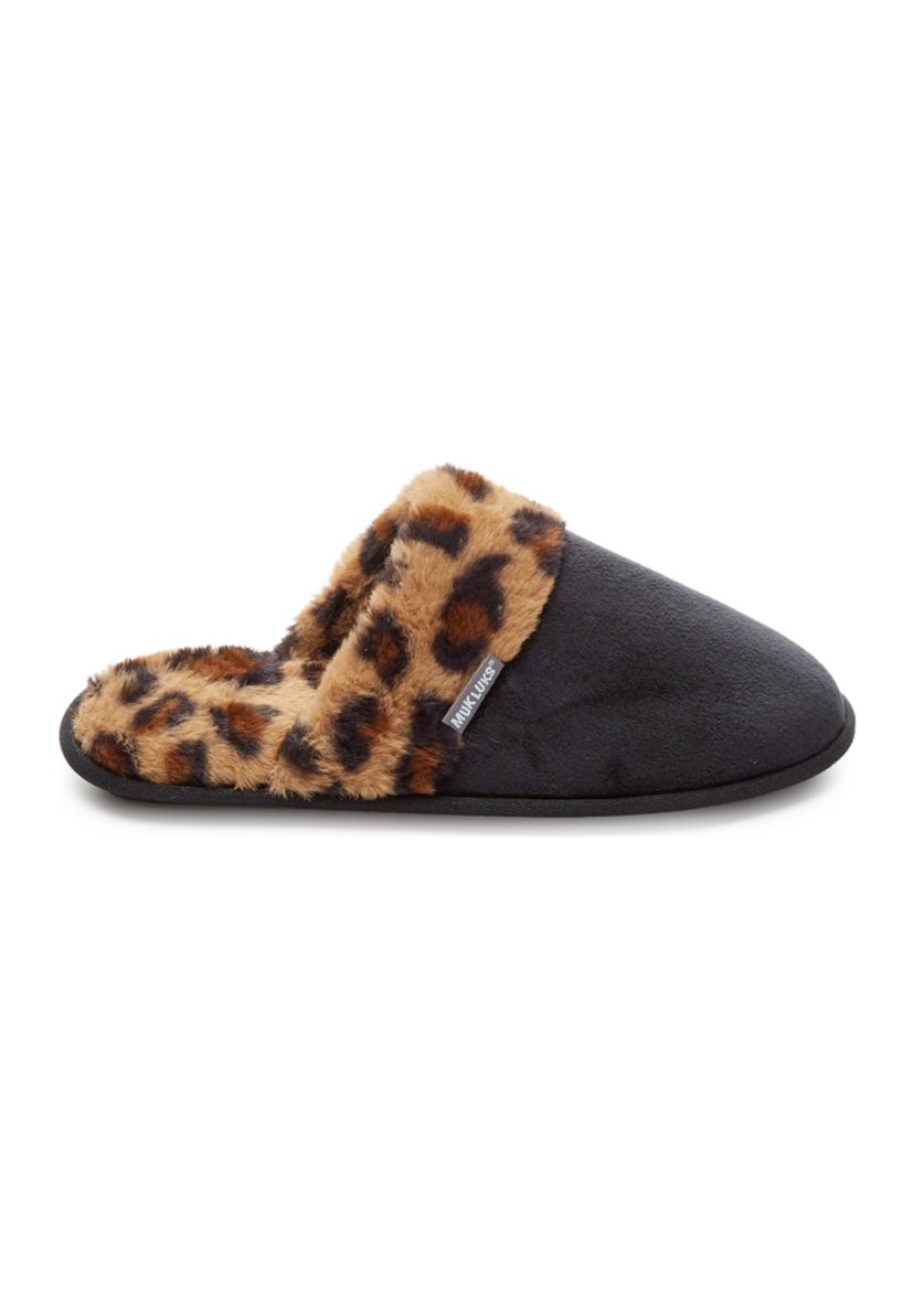 Printed Faux Fur Trim Slippers 