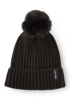 Calvin Klein Black Pom-Pom Beanie Calvin Klein Women`s Faux Fur Cable Knit Pom Pom Beanie  main image 4