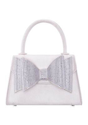 Nina Handbags Crystal Bow Top Handle Satchel, Ivory