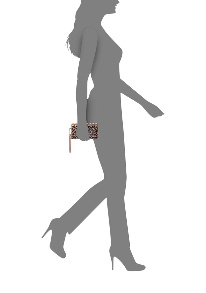 Animal Print Crystal Ornamented Minaudiere with Tassel 