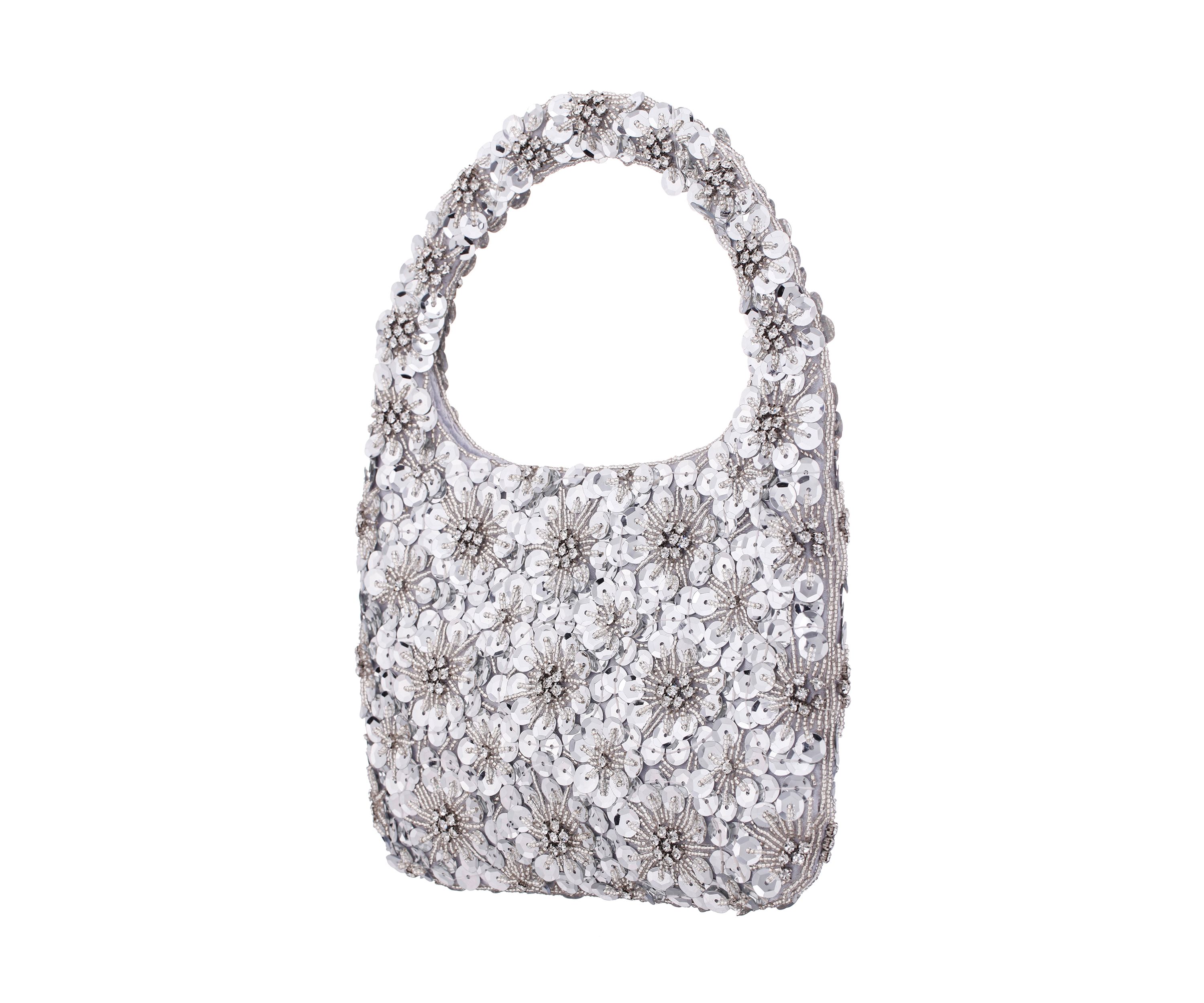 Floral Pattern Sequin Hobo Bag